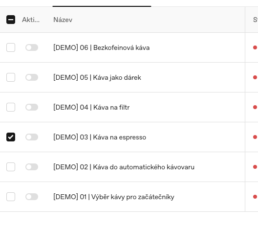Seznam reklamních sestav ve Správci reklam OpenAI rozdělených podle nákupní situace: výběr kávy pro začátečníky, káva do automatického kávovaru, káva na espresso, káva na filtr, káva jako dárek a bezkofeinová káva.