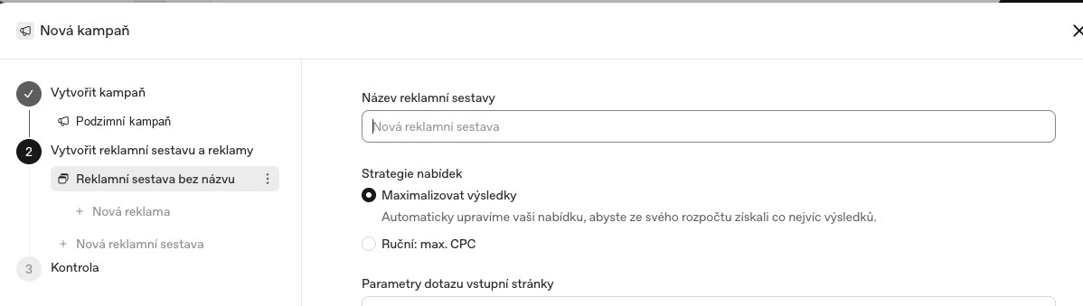 Vytvoření reklamní sestavy a strategie nabídek v Ads Manageru